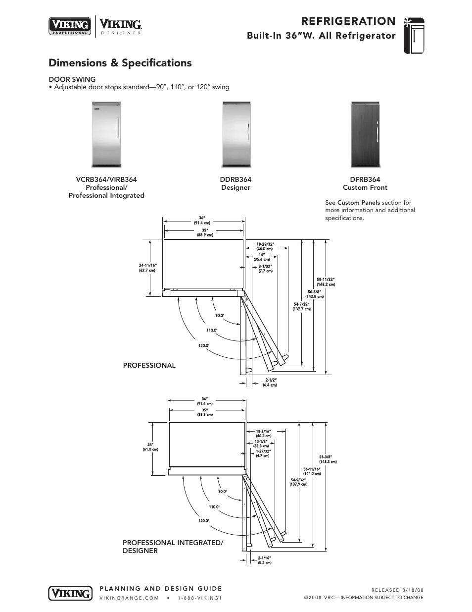 Refrigeration Dimensions Specifications Built In 36 W All Refrigerator Viking Ddrb364 User Manual Page 4 10 Original Mode