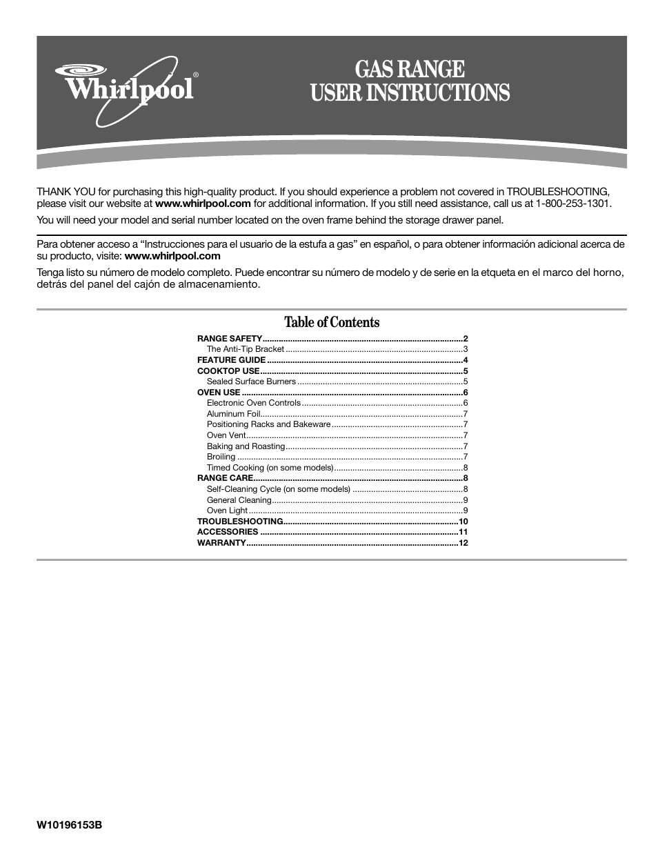 Whirlpool WFG361LVS User Manual | 12 pages | Original mode