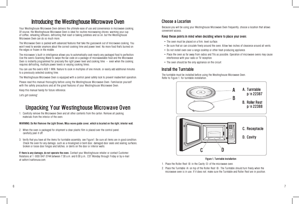 Unpacking your westinghouse microwave oven, Introducing the