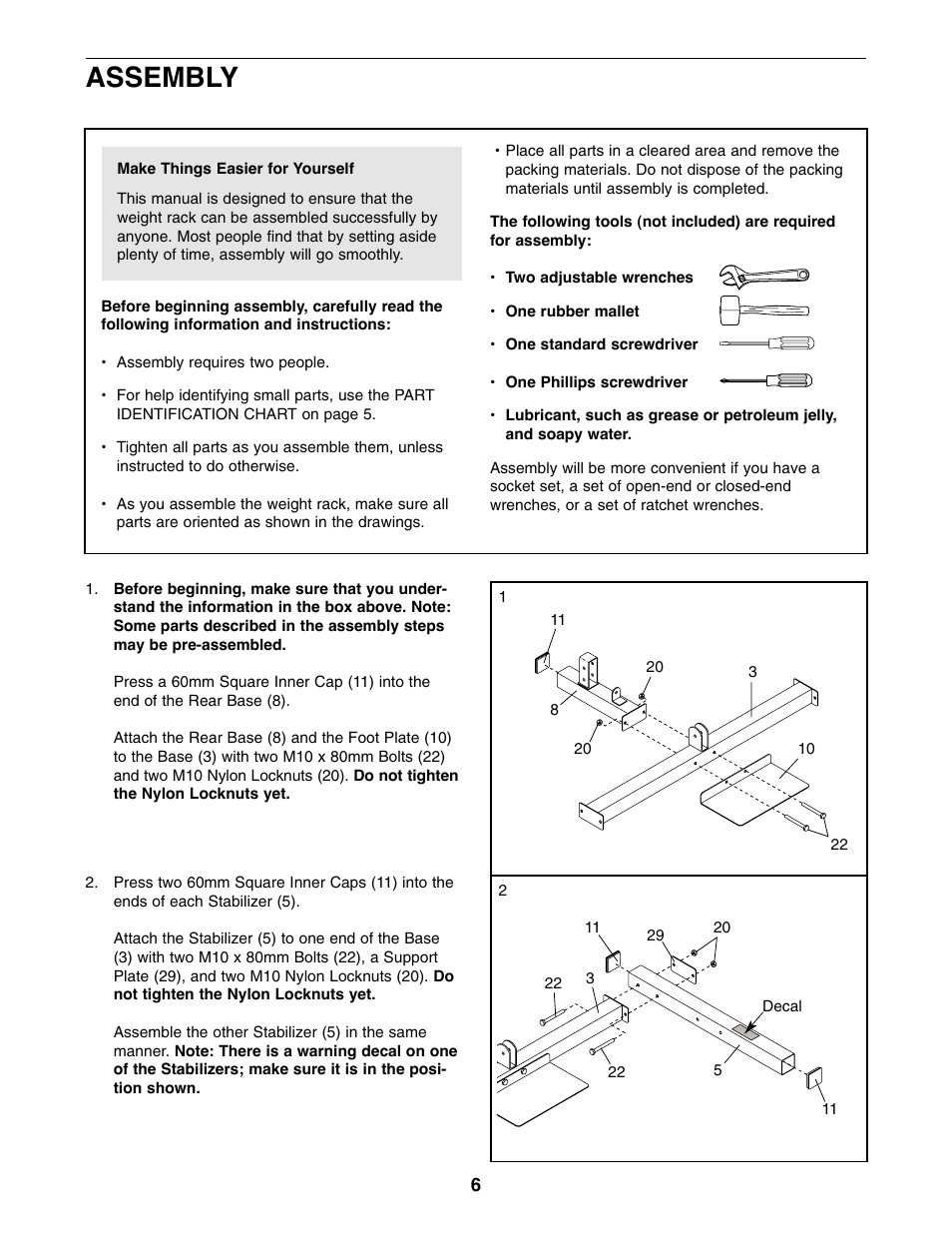 Assembly | Weider WEBE19510 User Manual | Page 6 / 20