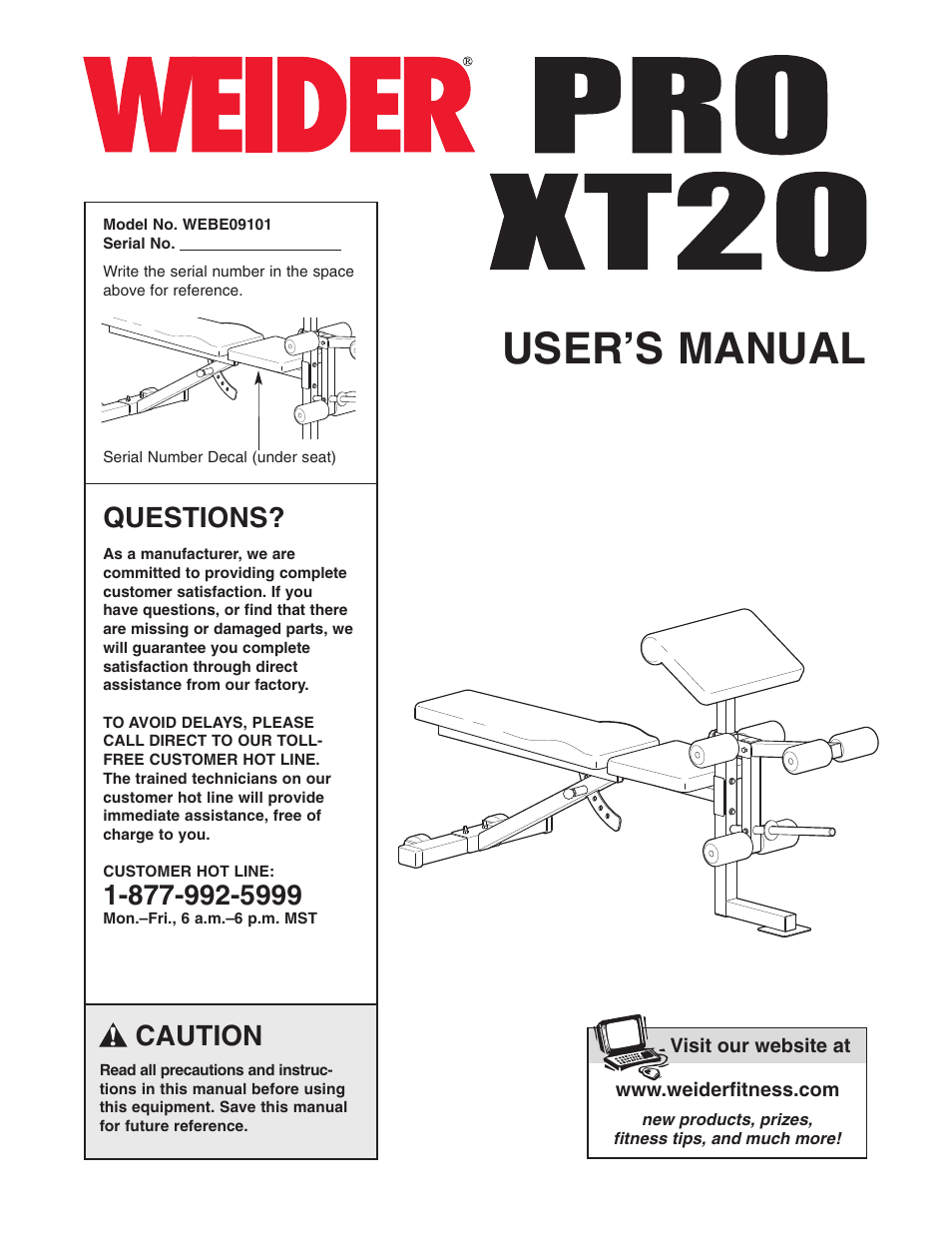 Weider Pro XT20 WEBE09101 User Manual | 16 pages