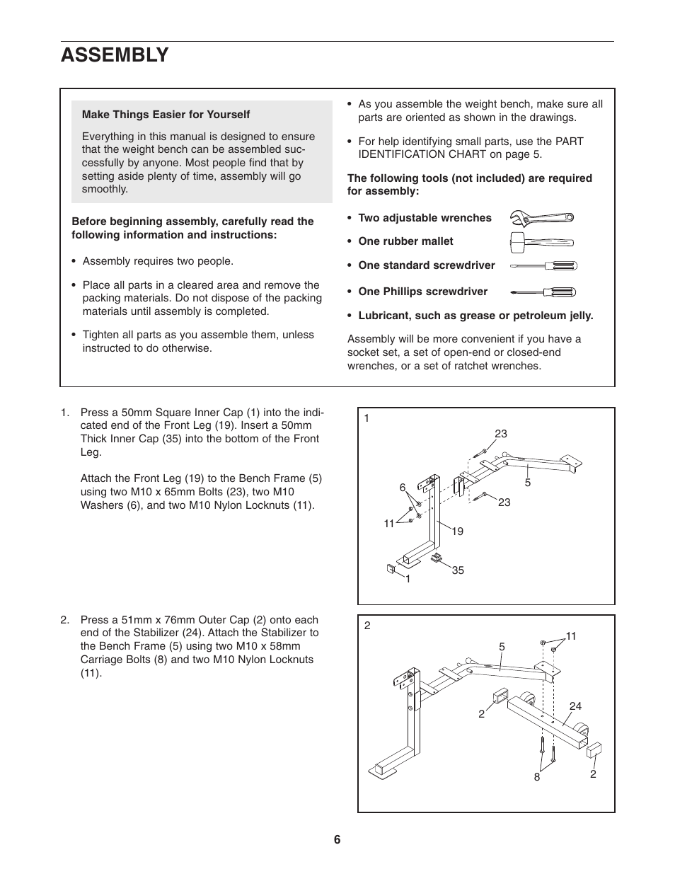 Assembly | Weider Pro XT20 WEBE09101 User Manual | Page 6 / 16