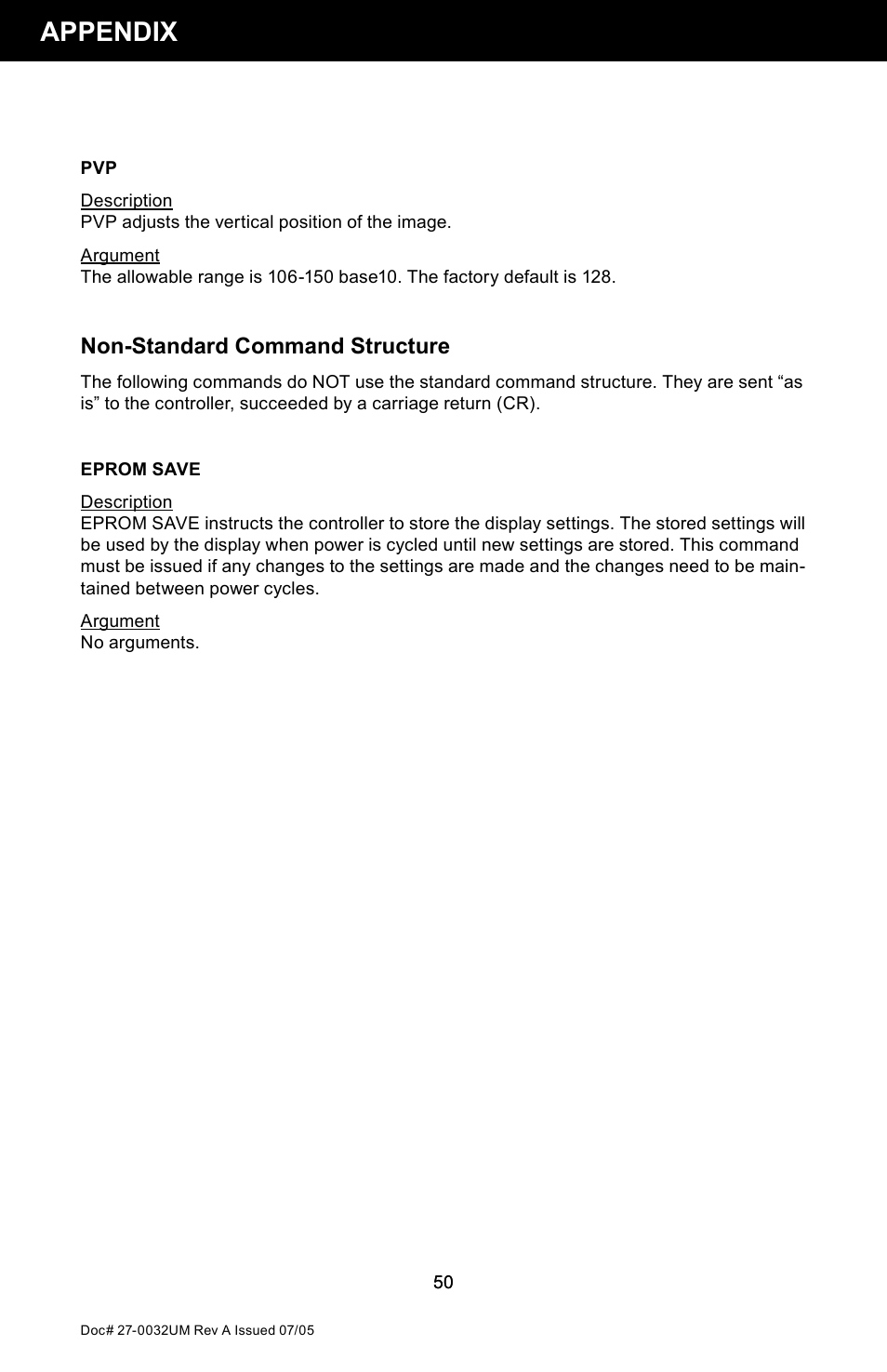 Appendix, Non-standard command structure | Z Microsystems SL User Manual | Page 50 / 51