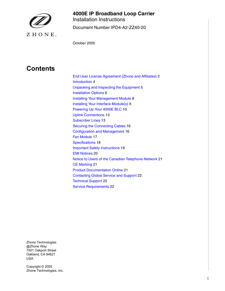 Zhone Technologies 4000E User Manual | 22 pages