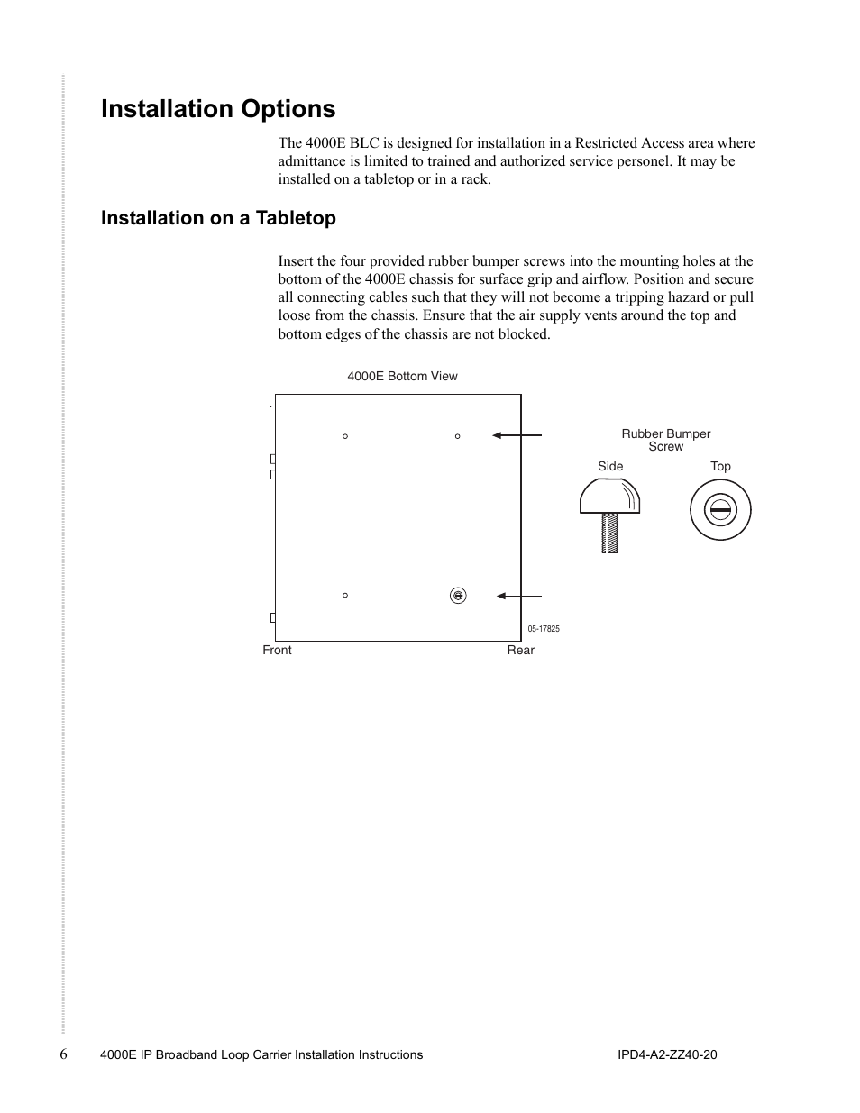 Installation options, Installation on a tabletop | Zhone Technologies 4000E User Manual | Page 6 / 22