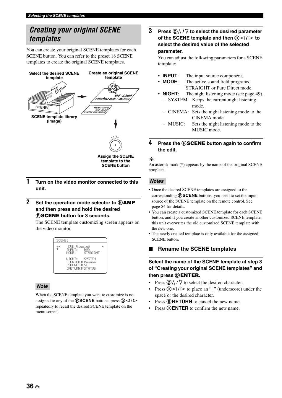 Creating your original scene templates, P. 36 | Yamaha RX-V661 User