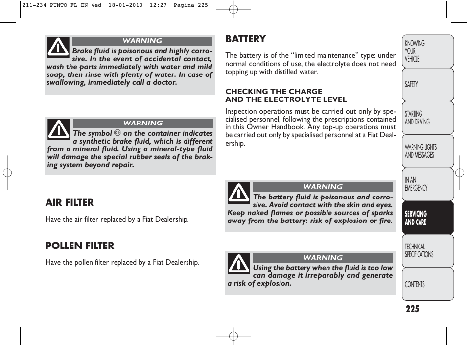 FIAT Punto Evo User Manual | Page 226 / 270 | Original mode
