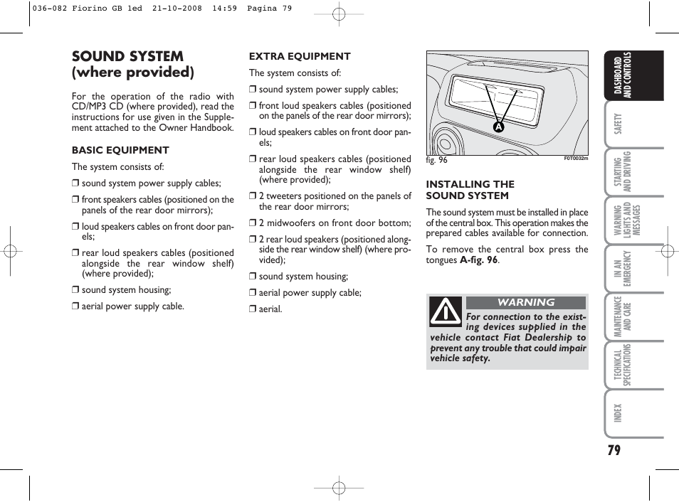 Sound system (where provided) | FIAT Qubo User Manual | Page 80 / 202 | Original mode