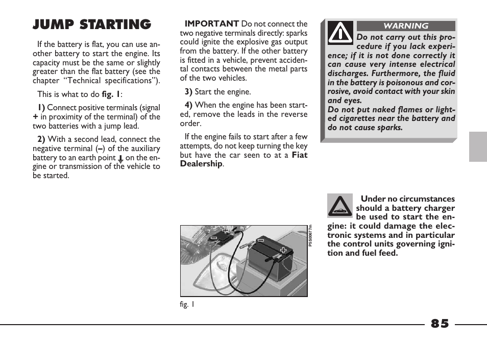 Jump starting | FIAT Barchetta User Manual | Page 86 / 170 | Original mode