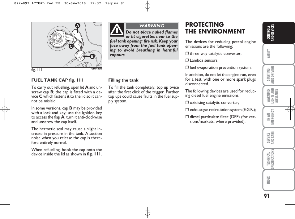 Protecting the environment | FIAT Grande Punto Actual User Manual | Page 92 / 216 | Original mode