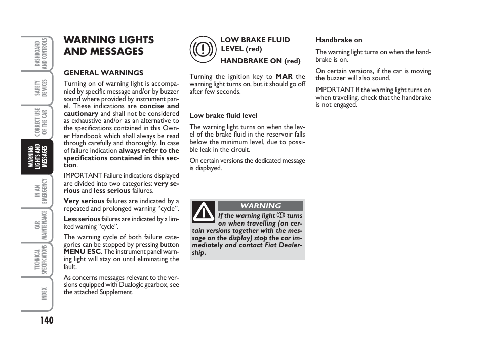 Warning lights and messages | FIAT Grande Punto Actual User Manual | Page / 243