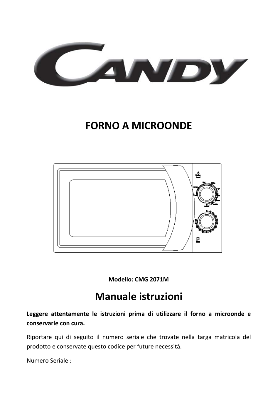 Forno a microonde, Manuale istruzioni | Candy CMG 2071 M User Manual | Page  2 / 102