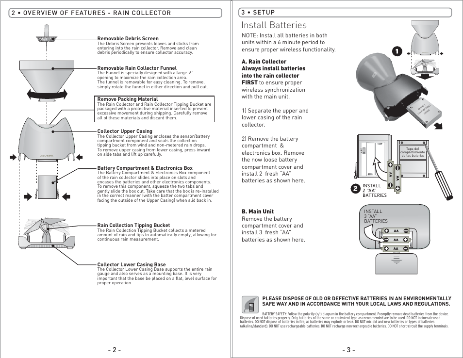 00614 - inst08 pg2.pdf, Install batteries | AcuRite 00614 Rain Gauge