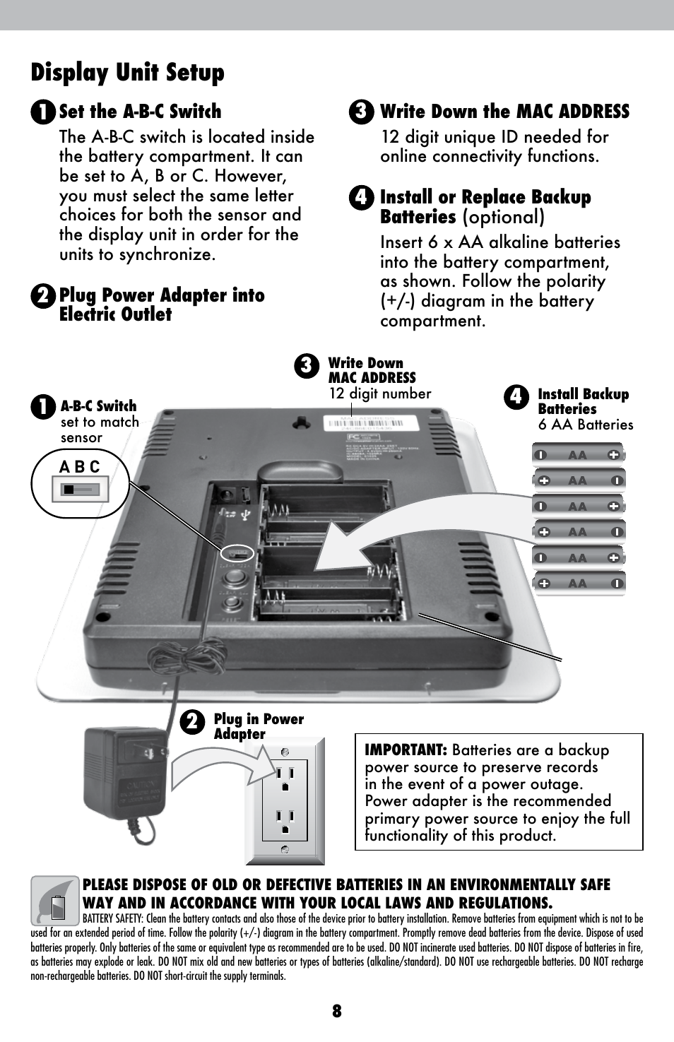 Display unit setup | AcuRite 01036 Weather Station User ... diagram of backup 