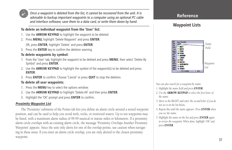 Blueprint dal løn Reference waypoint lists | Garmin GPSMAP 172C User Manual | Page 47 / 110 |  Original mode