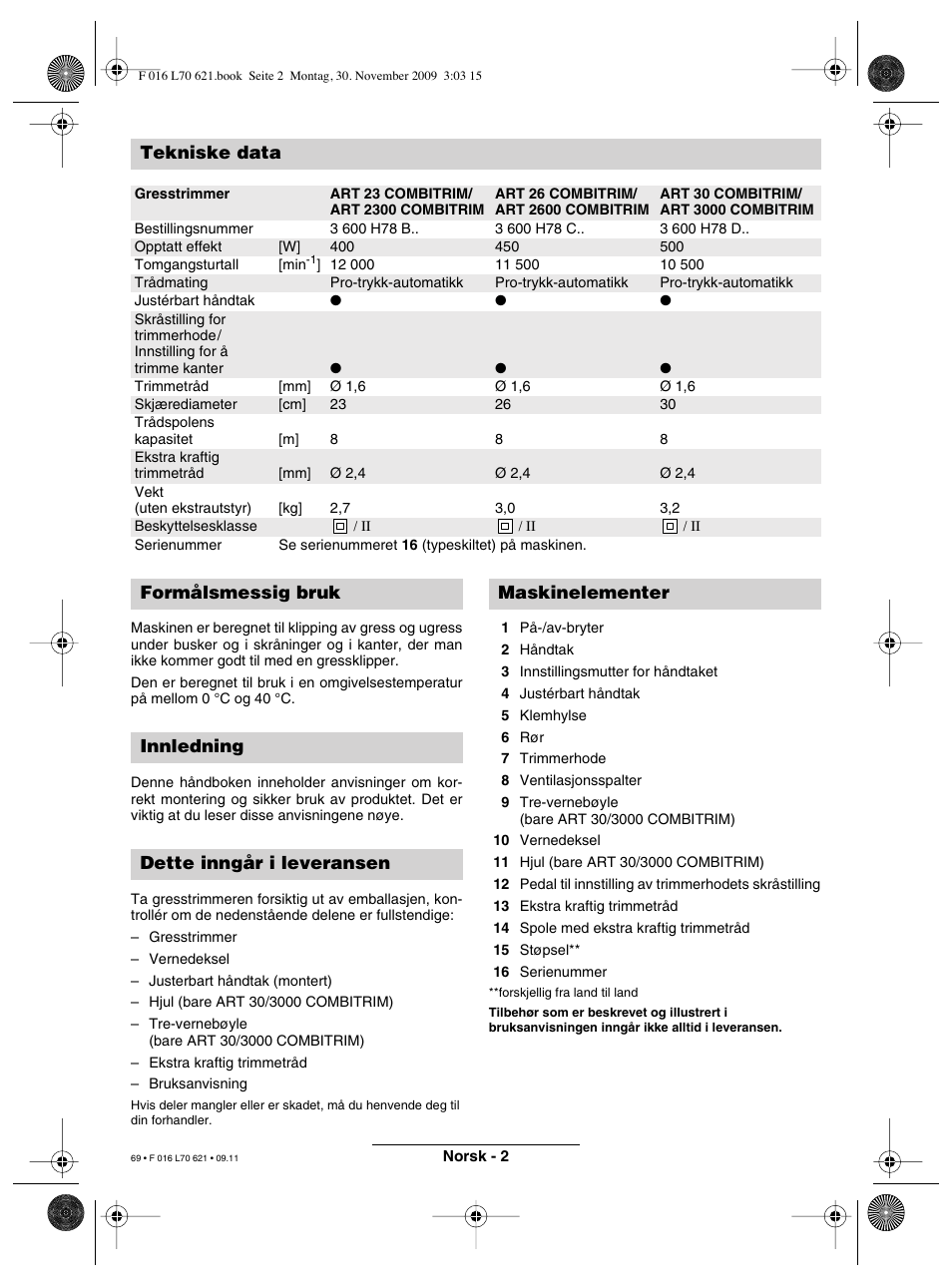 Tekniske Data Bosch Art 23 Combitrim User Manual Page 69 194