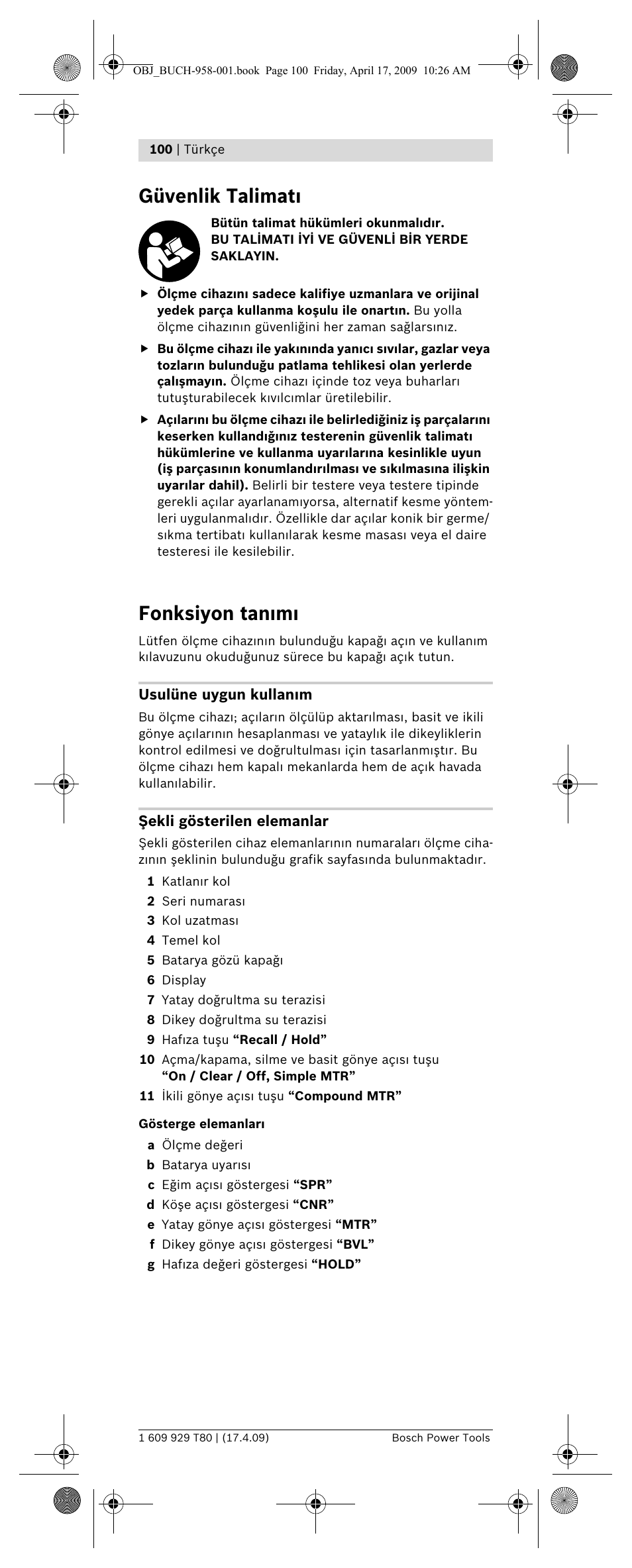 Guvenlik Talimat Fonksiyon Tan M Bosch Gam 2 Mf Professional User Manual Page 100 246 Original Mode