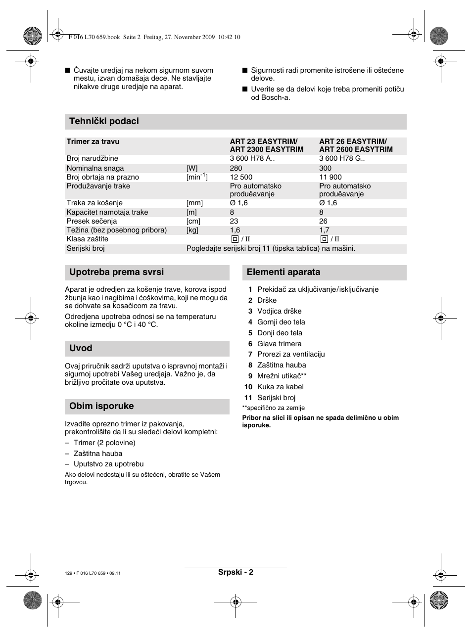 Tehniaki Podaci Bosch Art 23 Easytrim User Manual Page 129