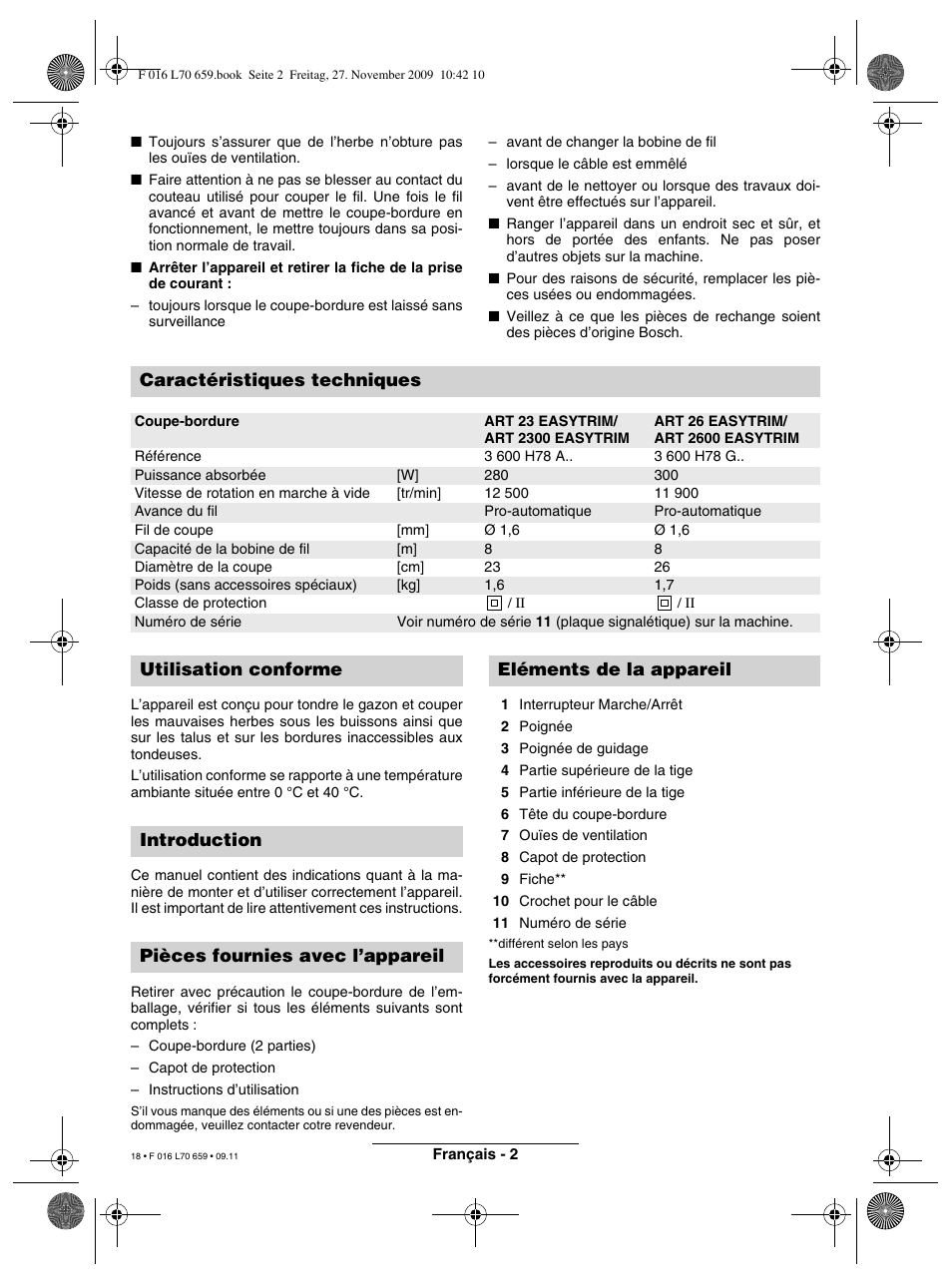 Caracteristiques Techniques Bosch Art 23 Easytrim User Manual