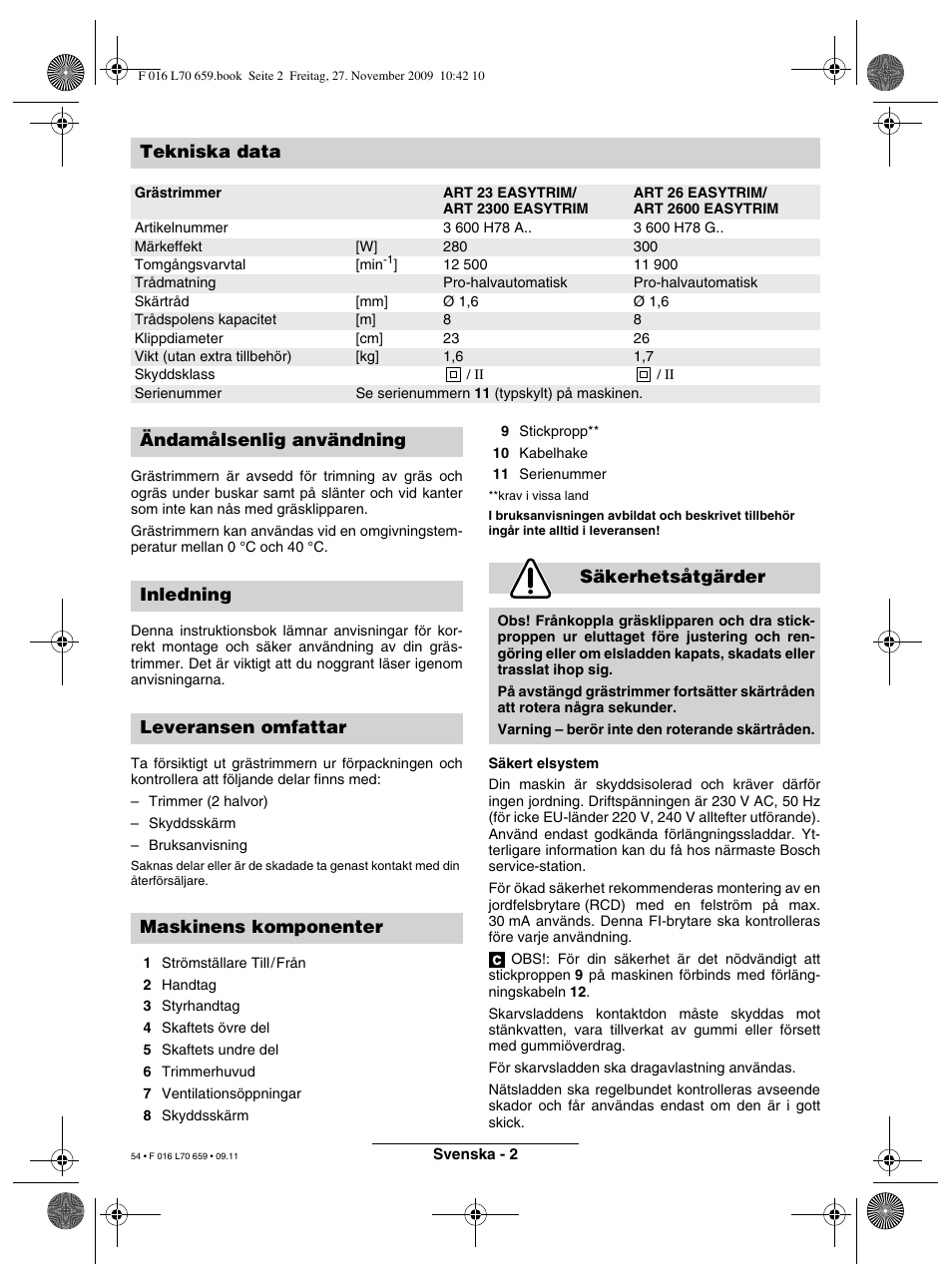 Tekniska Data Bosch Art 23 Easytrim User Manual Page 54 164