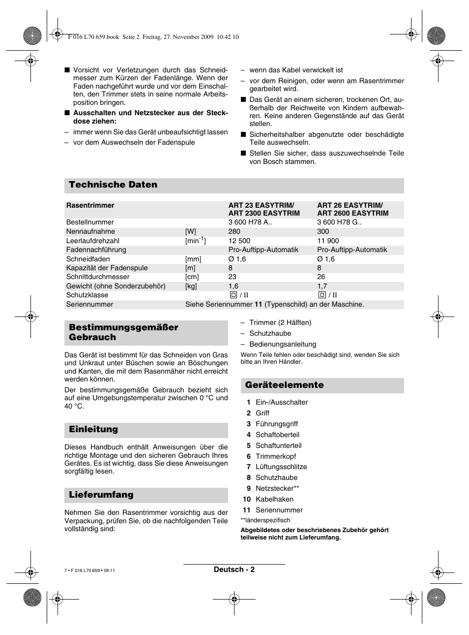 Technische Daten Bosch Art 23 Easytrim User Manual Page 7