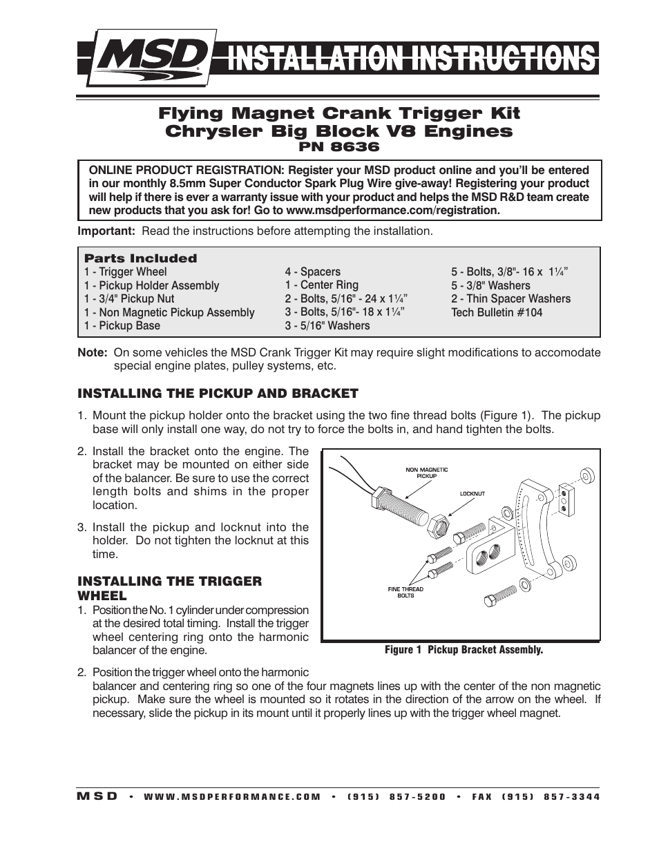 MSD 8636 Chrysler Big Block Crank Trigger Kit Installation User