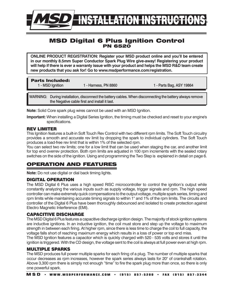 MSD 6520 Digital 6-Plus Ignition Control Installation User Manual | 24 pages