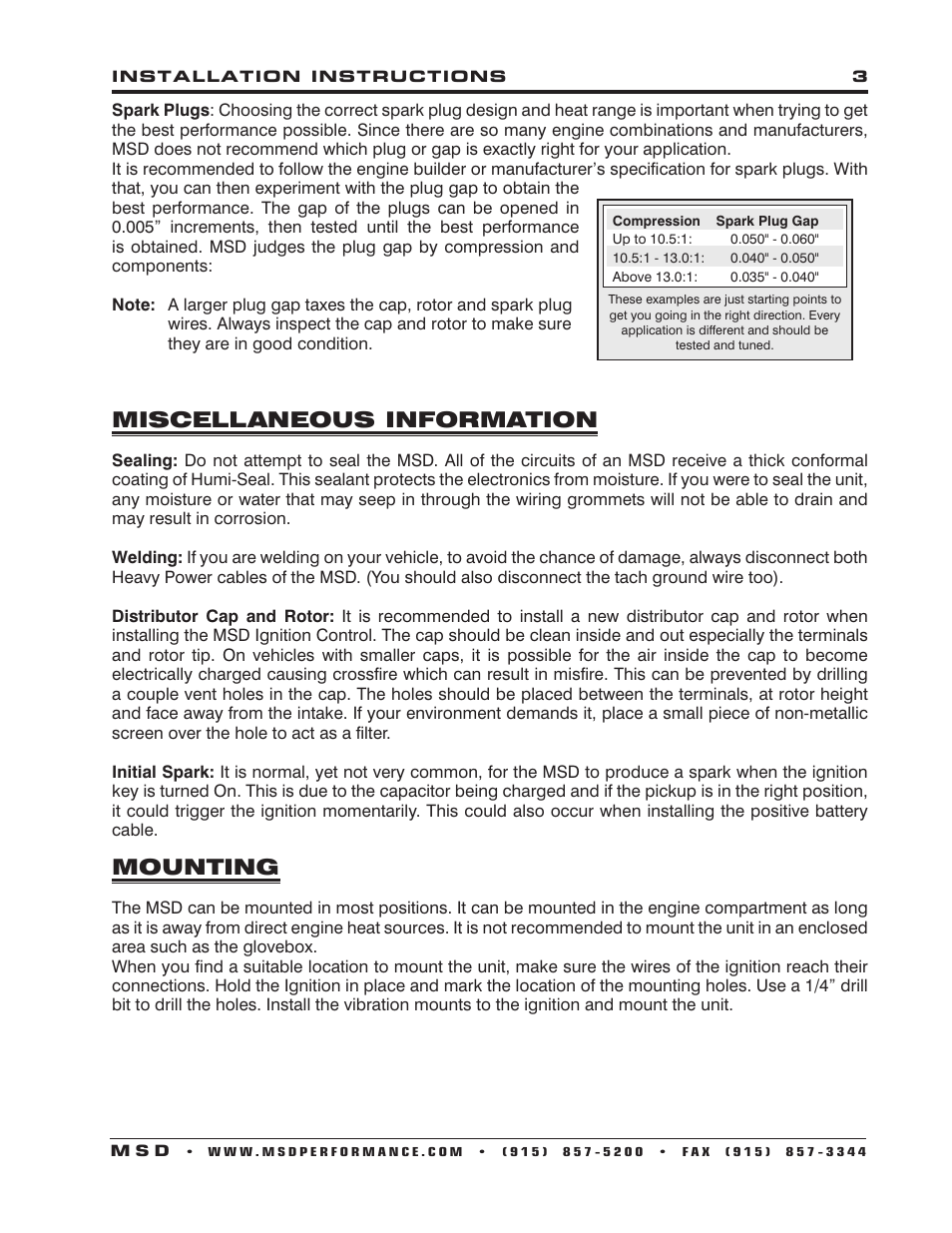 Miscellaneous information, Mounting | MSD 7222 7AL-2 Ignition Control