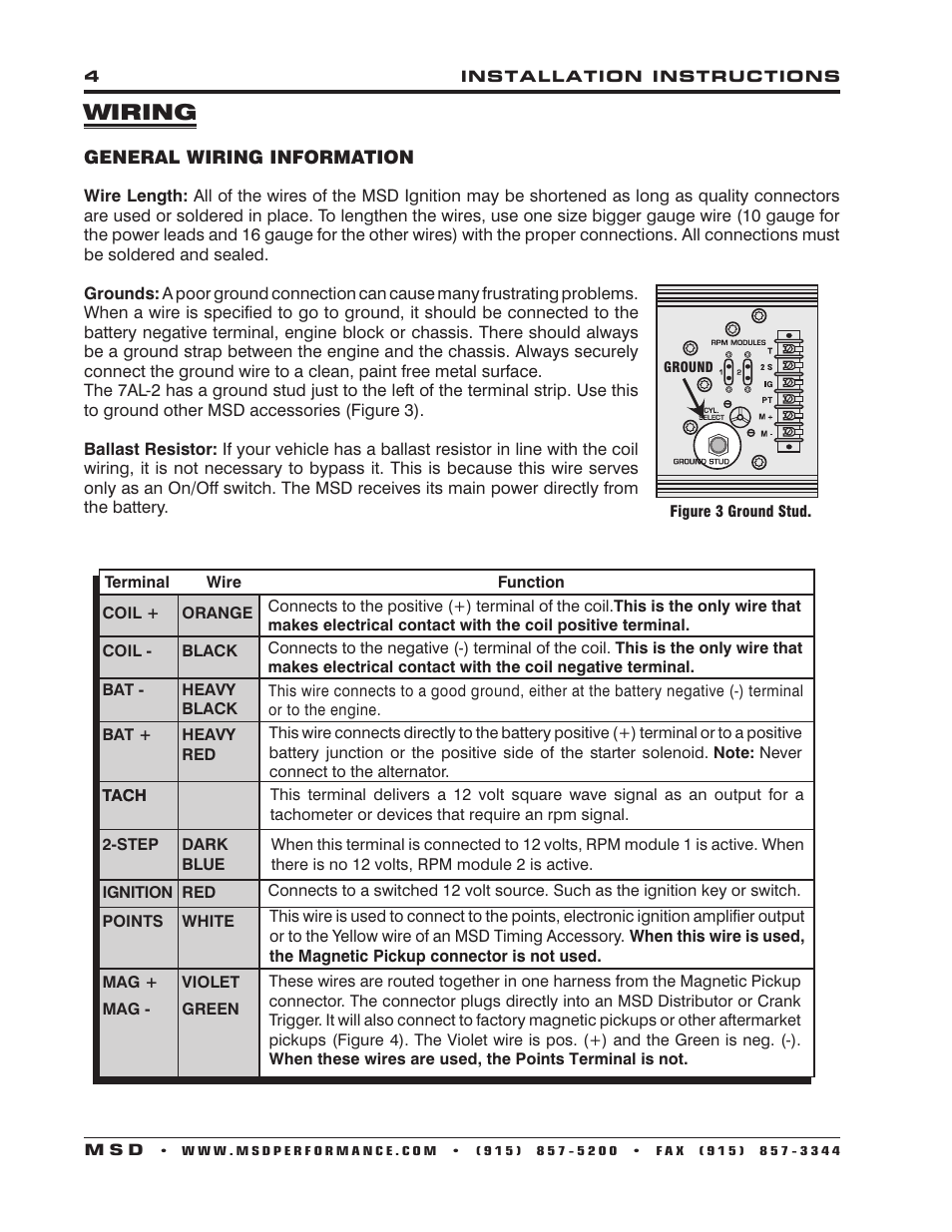 Wiring MSD 7222 7AL2 Ignition Control Installation User Manual