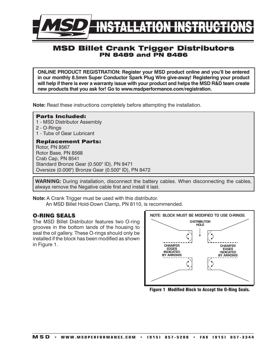 MSD 8489 Billet Crank Trigger Distributor with Crab Cap 