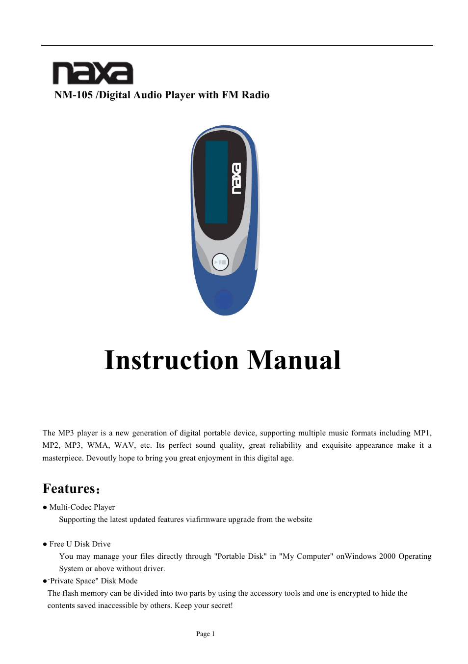 Naxa NM-105 User Manual | 14 pages