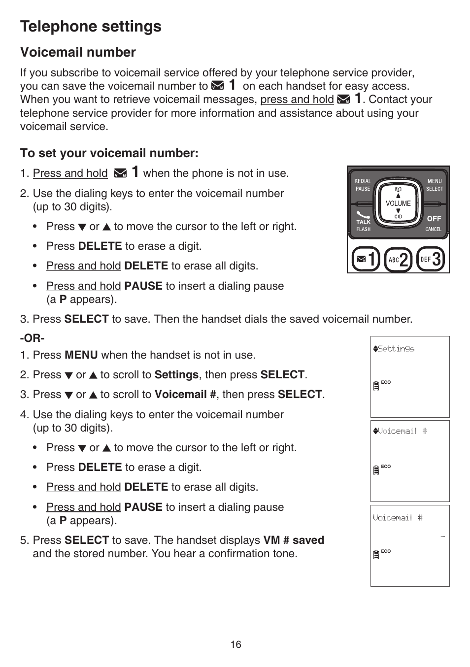 Voicemail number, Telephone settings VTech CS6829 Manual User Manual