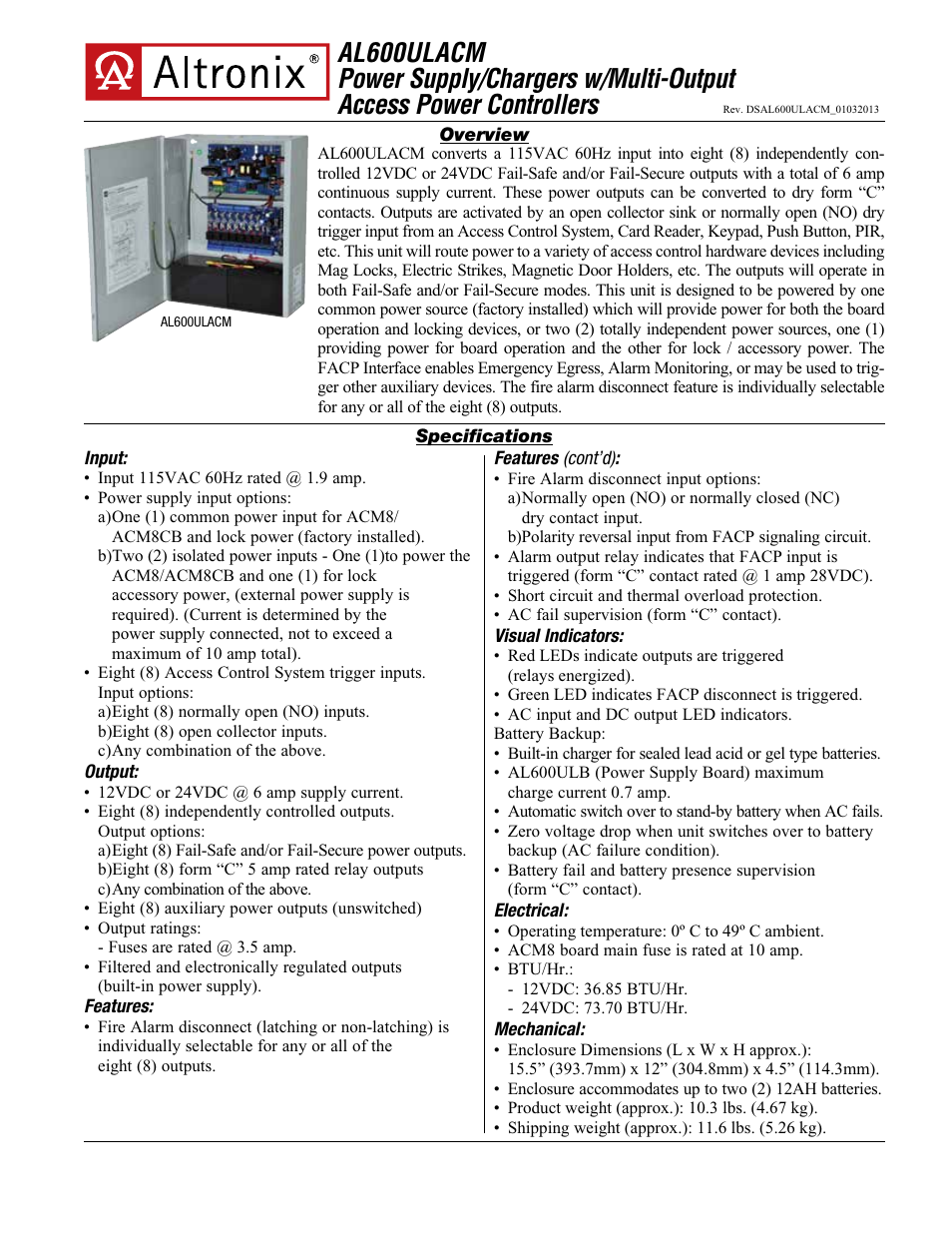 2022新作2022新作Altronix AL600ULACM FUSE OUT ACCESS PWR SPL W FACP DISC12VDC OR 24VDC 6A 工具 Altronix AL600ULACM FUSE OUT ACCESS PWR SPL W FACP DISC12VDC OR 24VDC 6A