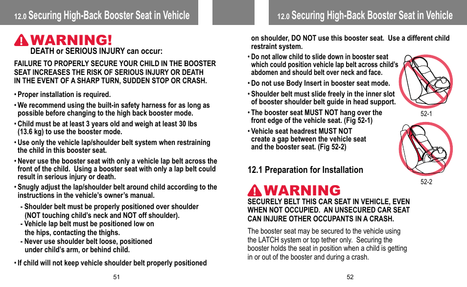 Warning Securing High Back Booster Seat In Vehicle Babytrend Securing High Back Booster Seat