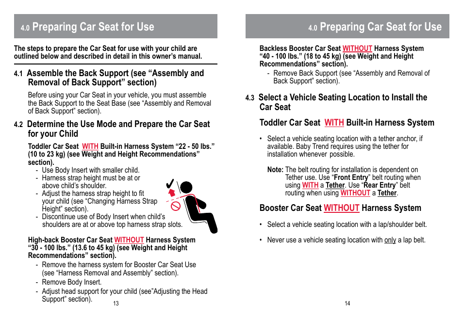 Preparing Car Seat For Use Babytrend Hybrid 3 In 1 User Manual Page 8 48 Babytrend Hybrid 3 In 1 User Manual, Baby Trend Hybrid 3 In 1 Booster Car Seat Assembly