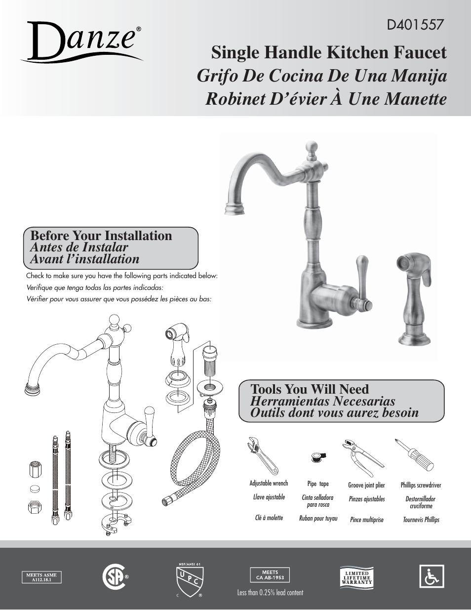 Factory Direct Hardware Danze D401557 Opulence User Manual 4 Pages