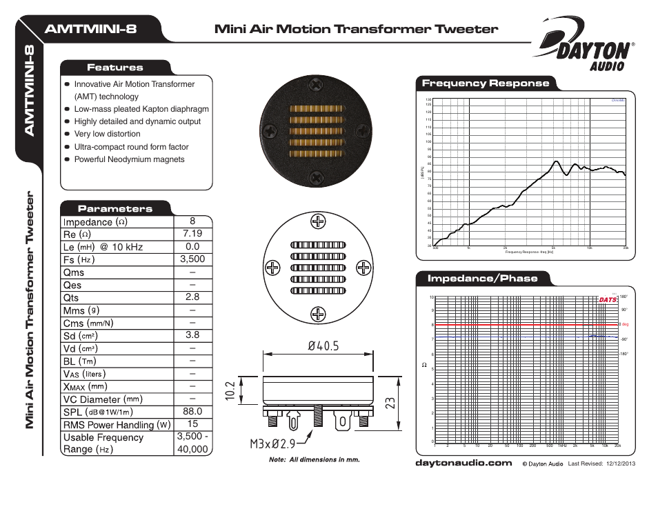 Dayton Audio AMT Mini-8 Air Motion Transformer Tweeter 8 Ohm by Dayton Audio