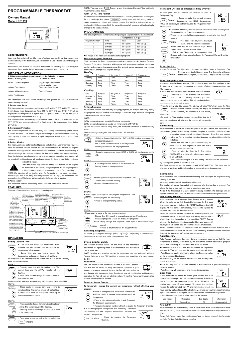 Comfort Stat CP1819 User Manual | 2 pages | Original mode