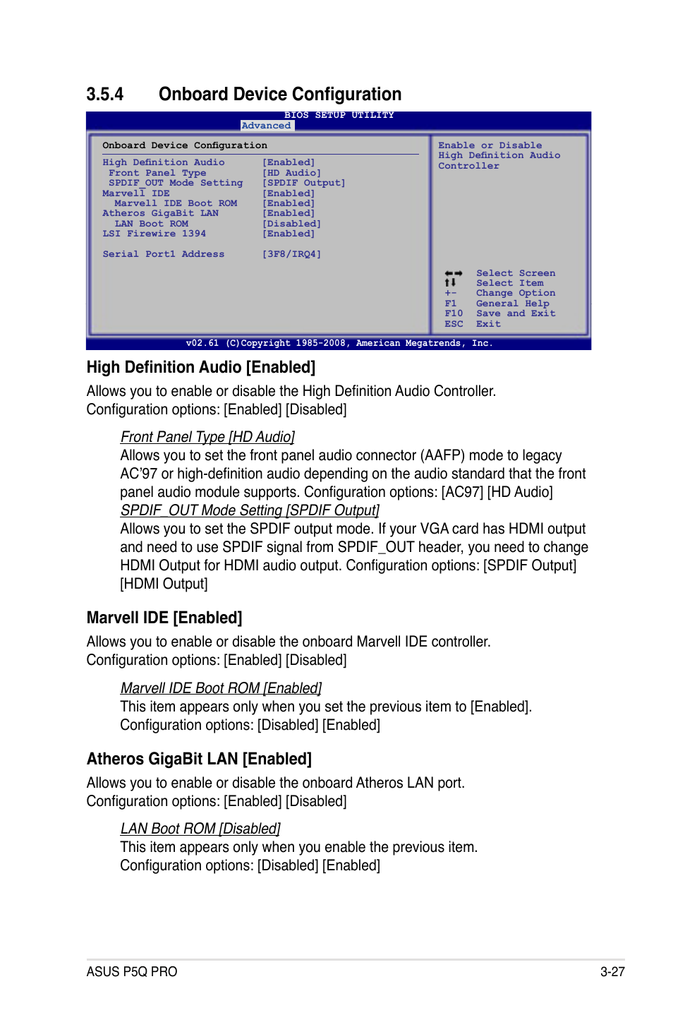 4 Onboard Device Configuration High Definition Audio Enabled Marvell Ide Enabled Asus P5q Pro User Manual Page 93 180 4 Onboard Device Configuration High Definition Audio Enabled Marvell Ide Enabled Asus P5q Pro User Manual Page 93 180