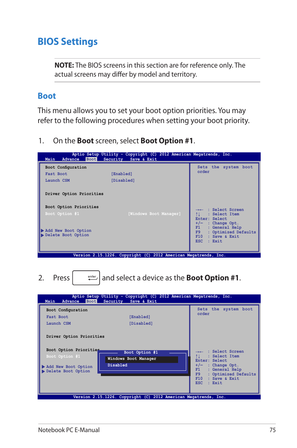 Bios Settings Boot Asus Taichi31 User Manual Page 75 110
