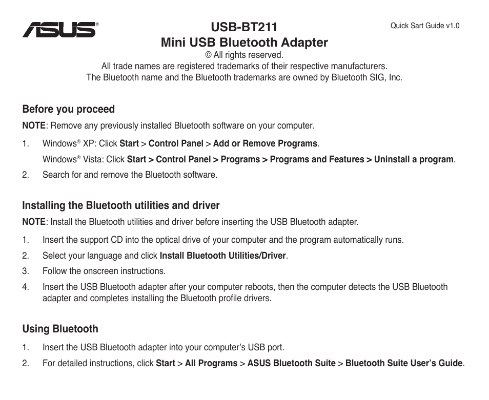 Asus Usb Bt211 User Manual 30 Pages Asus Usb Bt211 User Manual 30 Pages
