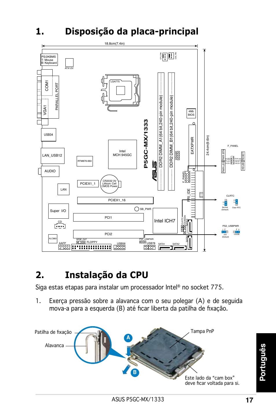 Disposição Da Placa-Principal 2. Instalação Da Cpu, Português, Ab.