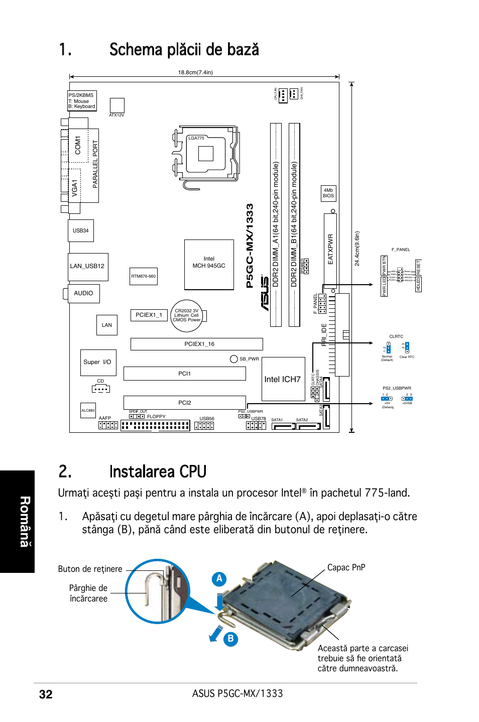 Schema Plăcii De Bază 2. Instalarea Cpu, Română, Ab B | Asus P5GC.