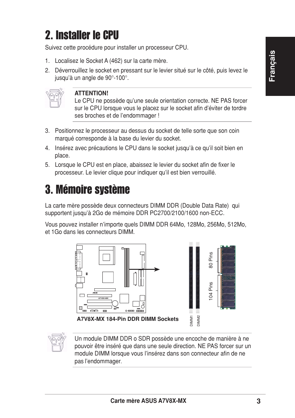 Memoire Systeme Installer Le Cpu Fran C Ais Asus v8x Mx User Manual Page 3 16 Original Mode Memoire Systeme Installer Le Cpu Fran C Ais Asus v8x Mx User Manual Page 3 16 Original Mode