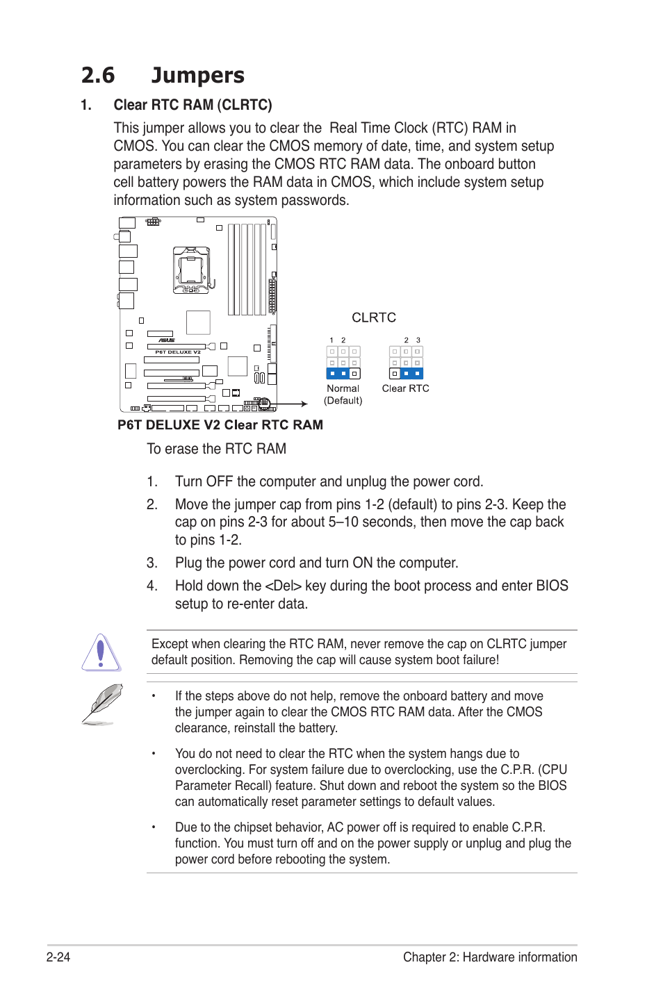 6 Jumpers Jumpers 24 Asus P6t Deluxe V2 User Manual Page 50 182