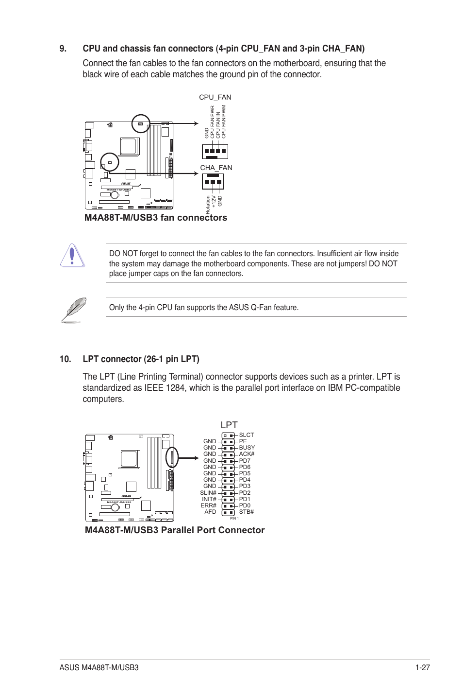 M4a88t M Usb3 Fan Connectors M4a88t M Usb3 Parallel Port Connector Asus M4a88t M Usb3 User Manual Page 39 68