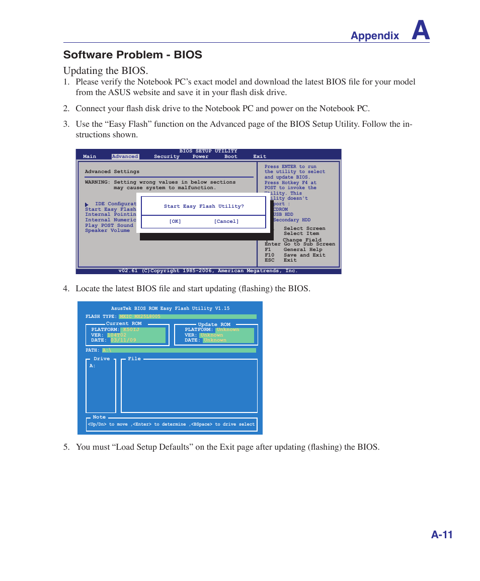 Appendix A 11 Software Problem Bios Updating The Bios Asus X5din User Manual Page 59 78 Original Mode