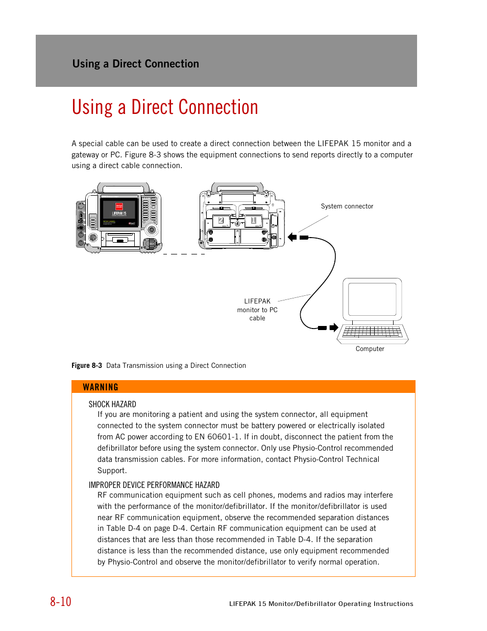 Using a direct connection | Physio-Control LIFEPAK 15 User Manual