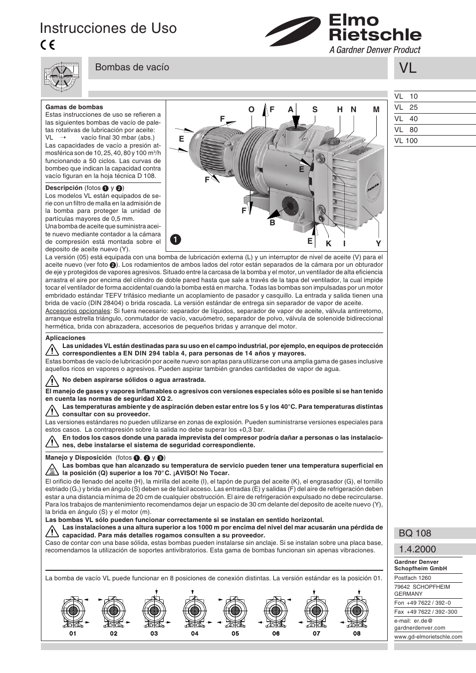 Español, Instrucciones de uso, de vacío | Elmo Rietschle V-VL 10/25/40/80/100 User Manual | 25 / 32