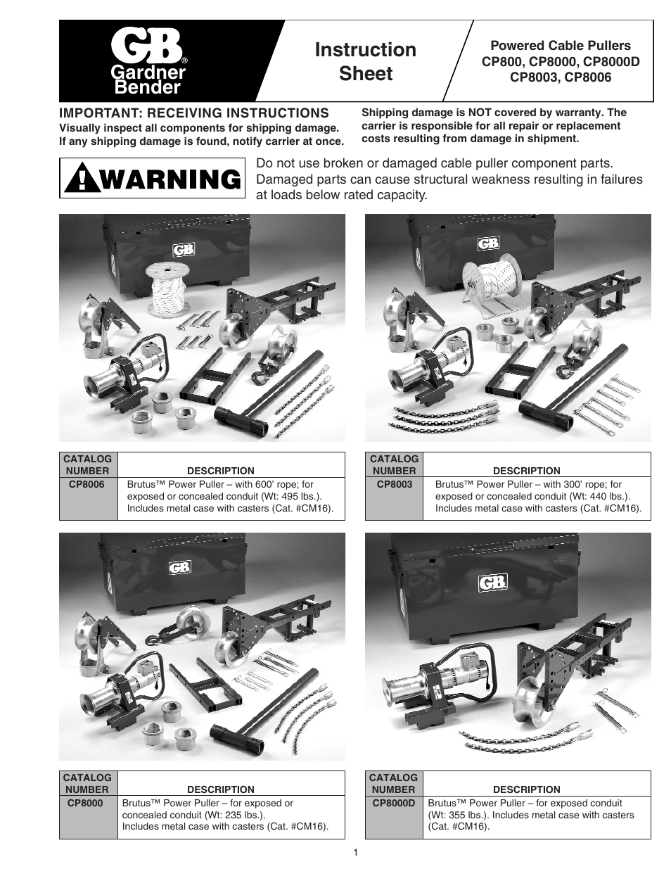 Gardner Bender CP8006 Powered Cable Puller User Manual | 16 pages